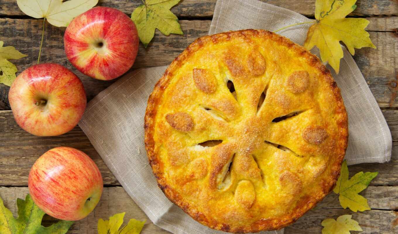 еда, высоком, осень, листва, десерт, яблоки, пирог, фрукты, выпечка