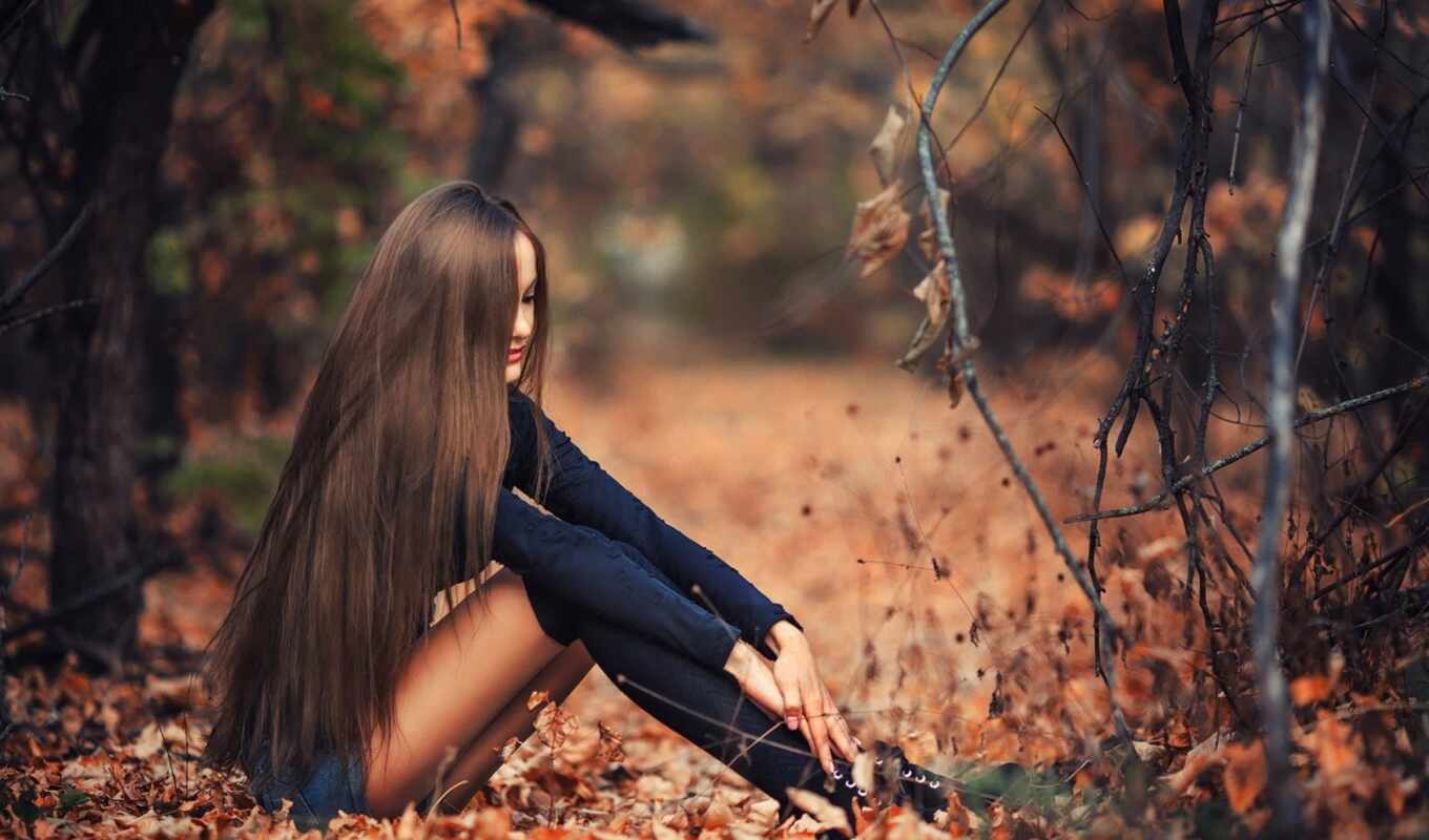 природа, девушка, волосы, осень