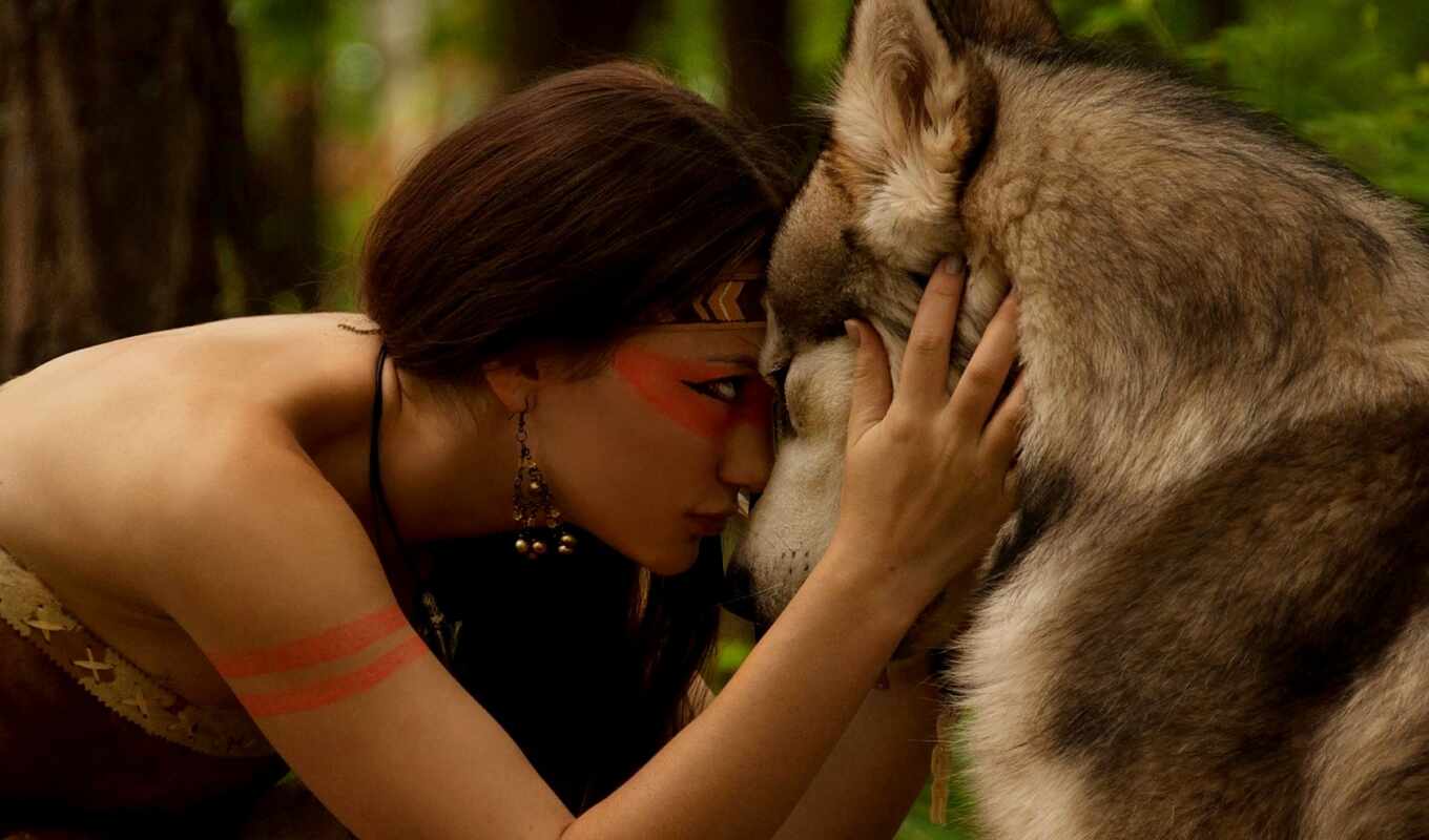 природа, взгляд, девушка, лес, дружба, волк, amazon, волком