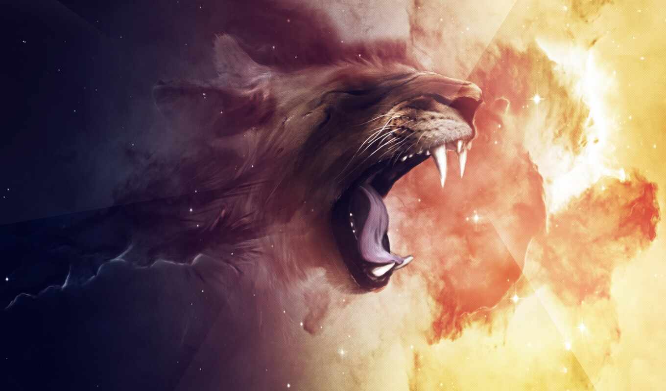 abstract, lion, space, animal, artwork, illustration