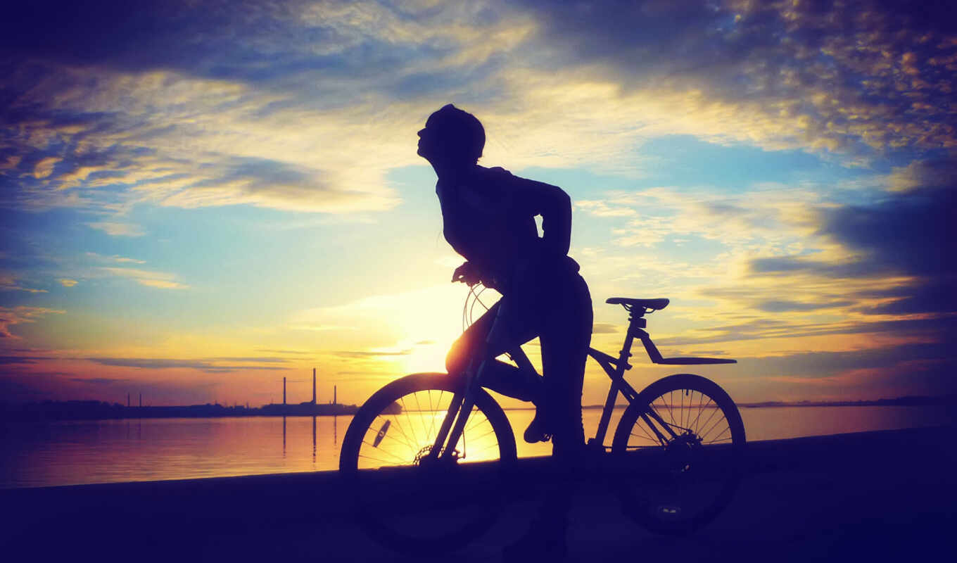 girl, sunset, girls, a shadow, bike, devushki, bicycle