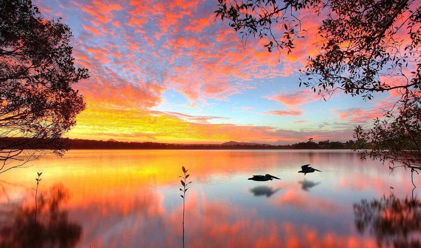 lake, sunset, Australia, head, queensland, doonella, noosa