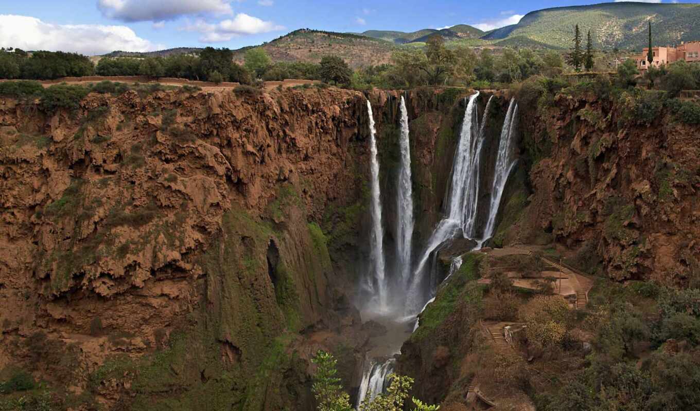 природа, банка, водопад, водопады, falls, moroccan, водопадов, узуд, ouzoud