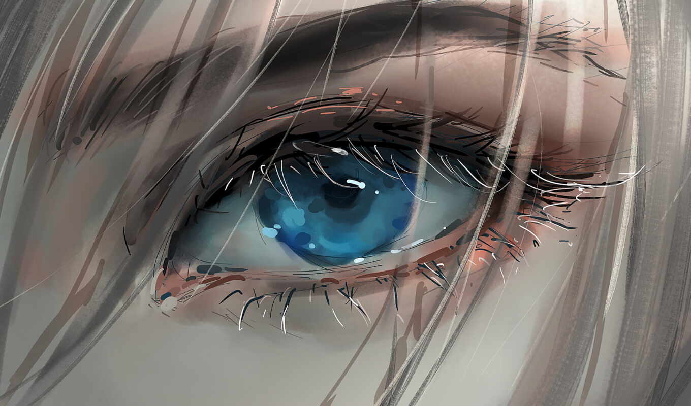 art, blue, девушка, краска, digital, глаз, anime, anim, рисованный, арт