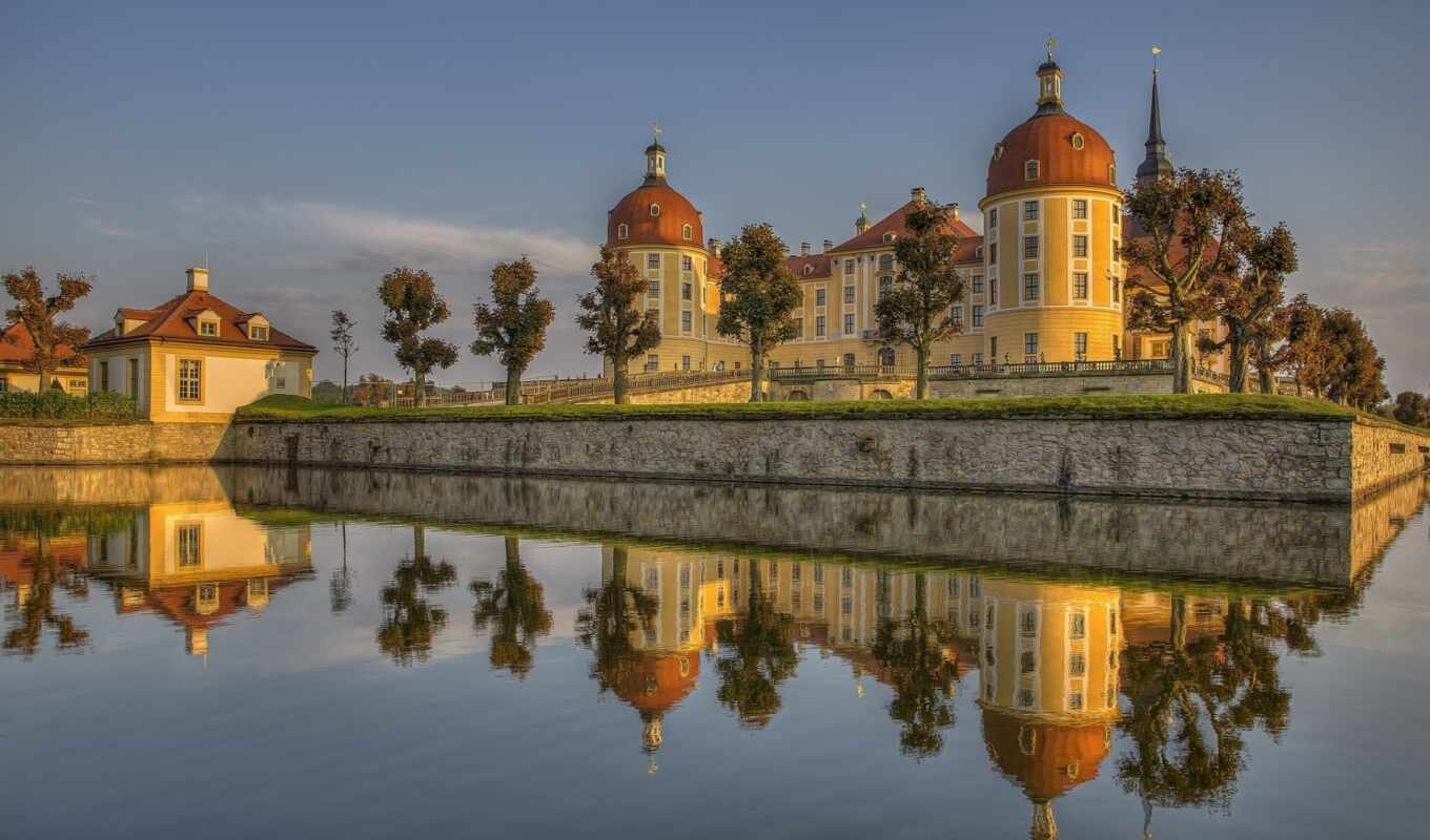 lake, water, Germany, castle, reflection, tourist, saxony, moritzburg, the Germans