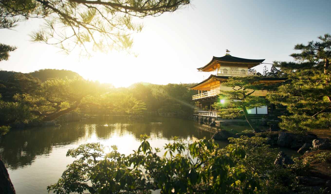 храм, золотистый, япония, pavilion, kyoto, kinkaku