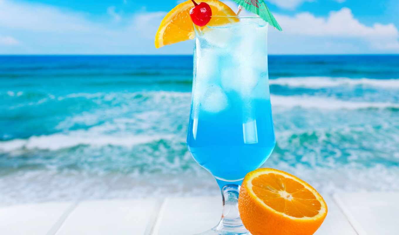 blue, картинка, лед, пляж, море, her, fresh, cherry, коктейль, фрукты, разное