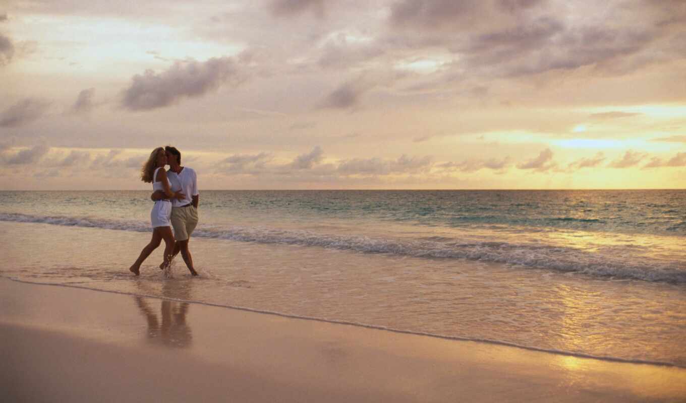 love, beach, walk, couple, sea