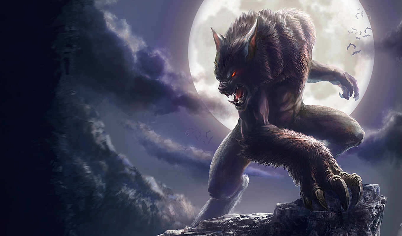 the clouds, art, picture, moon, full, fantasy, mice, volatile, breakdown, monsters, werewolf