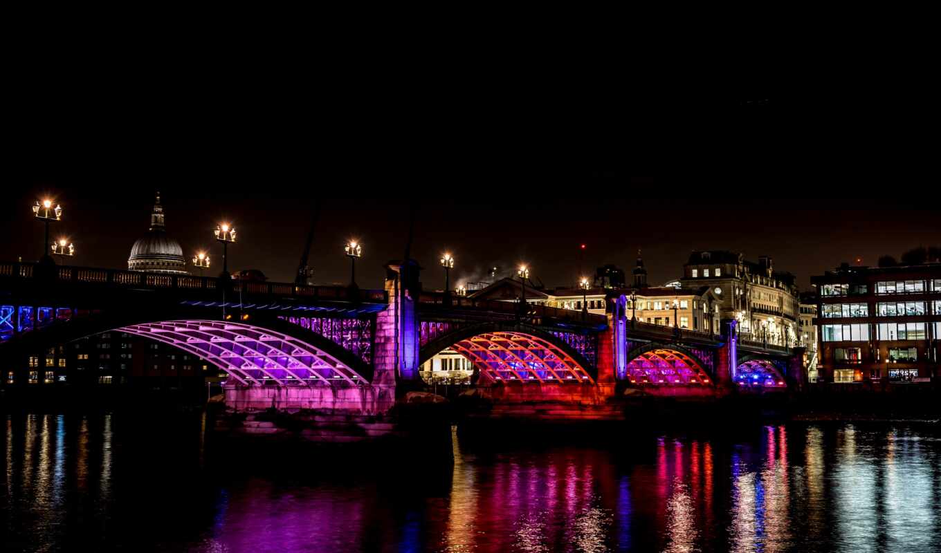 Bridge, architecture, london, neon, cathedral