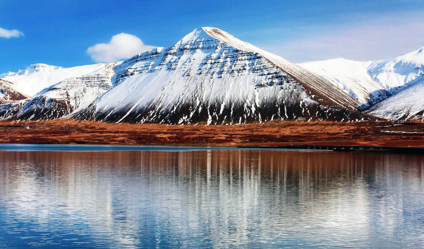 озеро, природа, landscape, отражение, оптом, снежные, исландии, waters, oblaka, горы, hafnarfjall