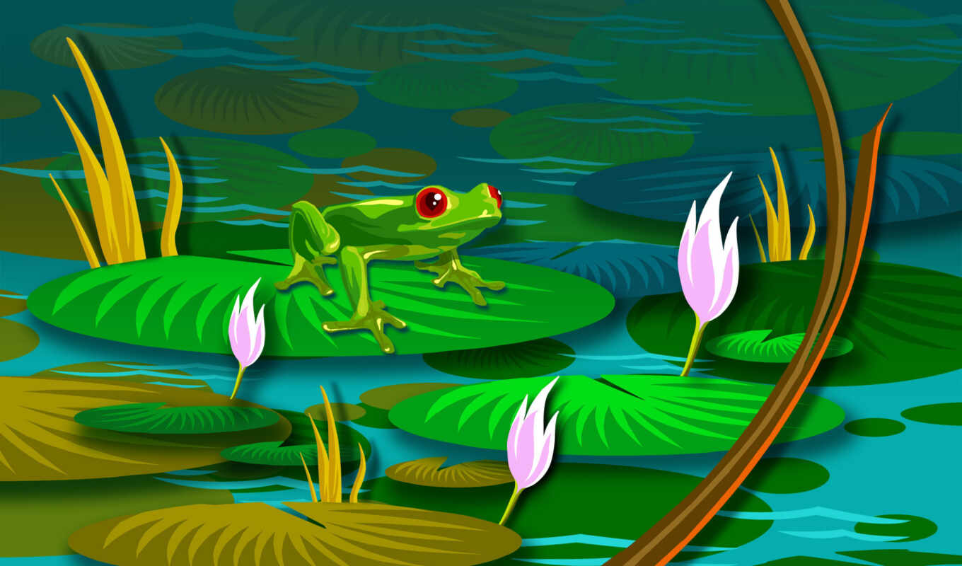 desktop, anime, pictures, official, lily, basin, frog, animal, kurbağa