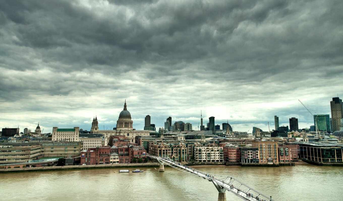 город, мост, landscape, облако, london, urban