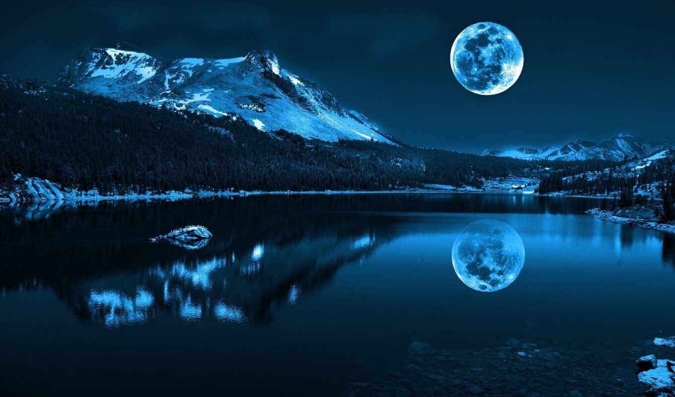 sky, picture, night, moon, forest, mountain, landscape, pictures, top, heart