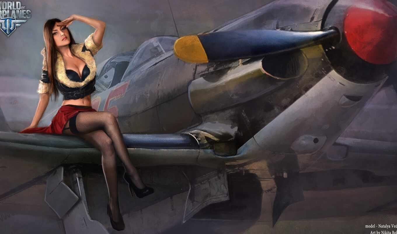 art, girl, world, the original, plane, nikita, arcade, wowp, military aircraft, bodies