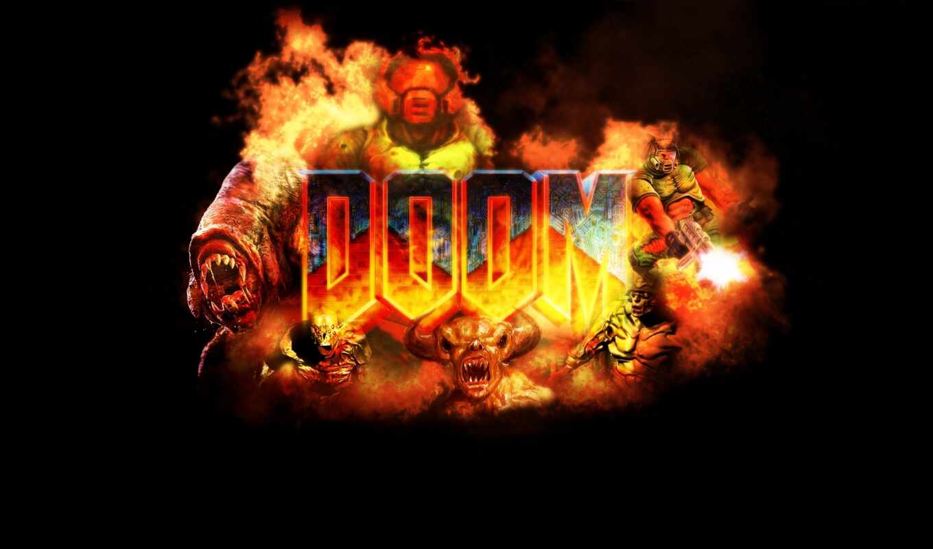 logo, game, fire, episode, doom