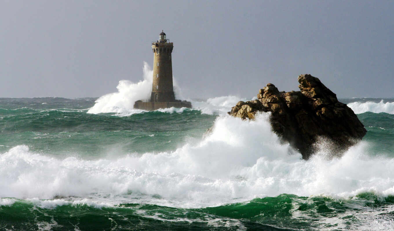 буря, море, lighthouse, ocean, waves, циклон, скалы