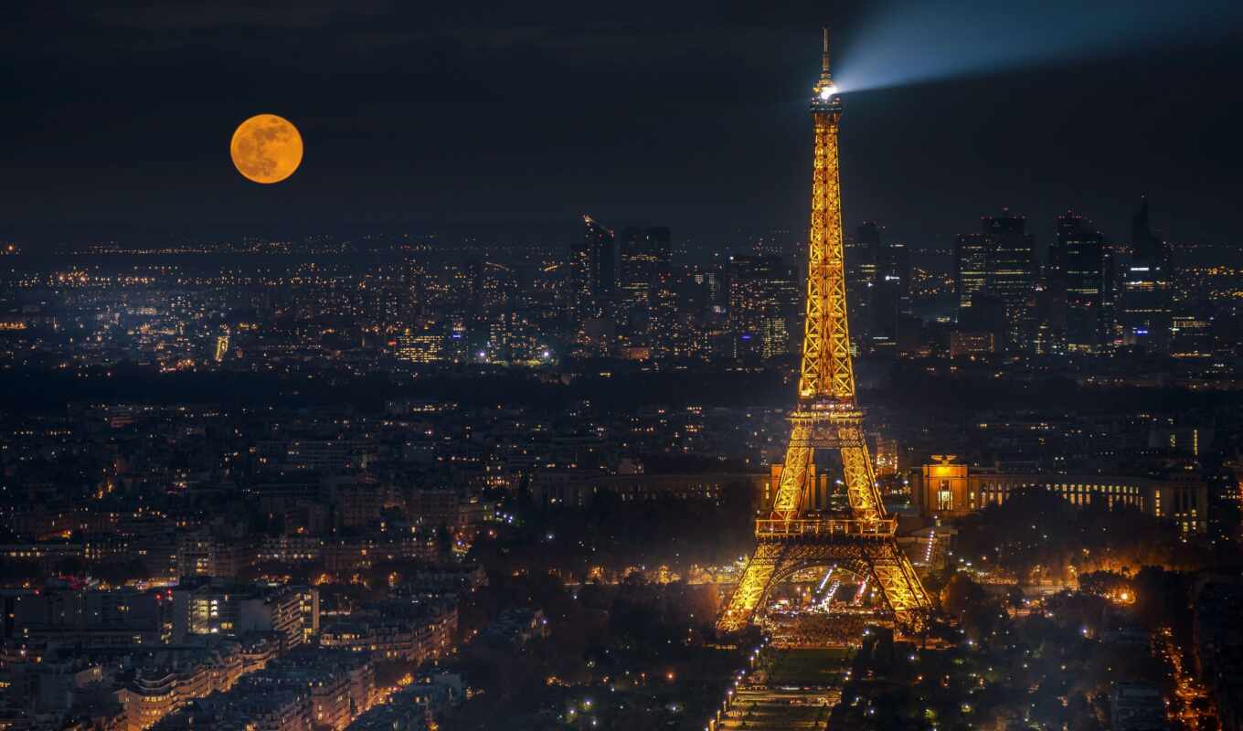 ночь, париж, башня, eiffel