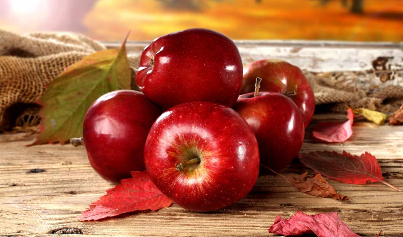 apple, ми, день, плод, czerwone, liście, назад