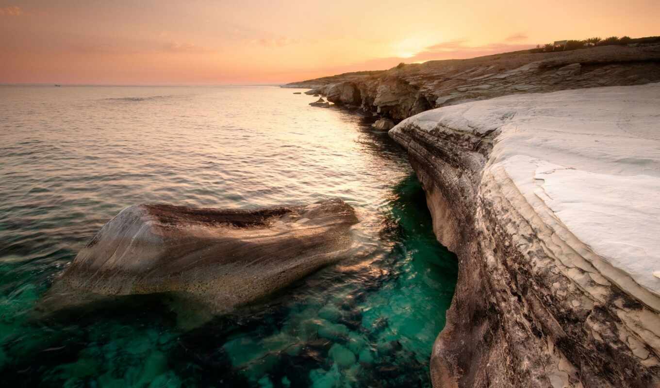 sunset, evening, sea, coast, coast, orange, Cyprus
