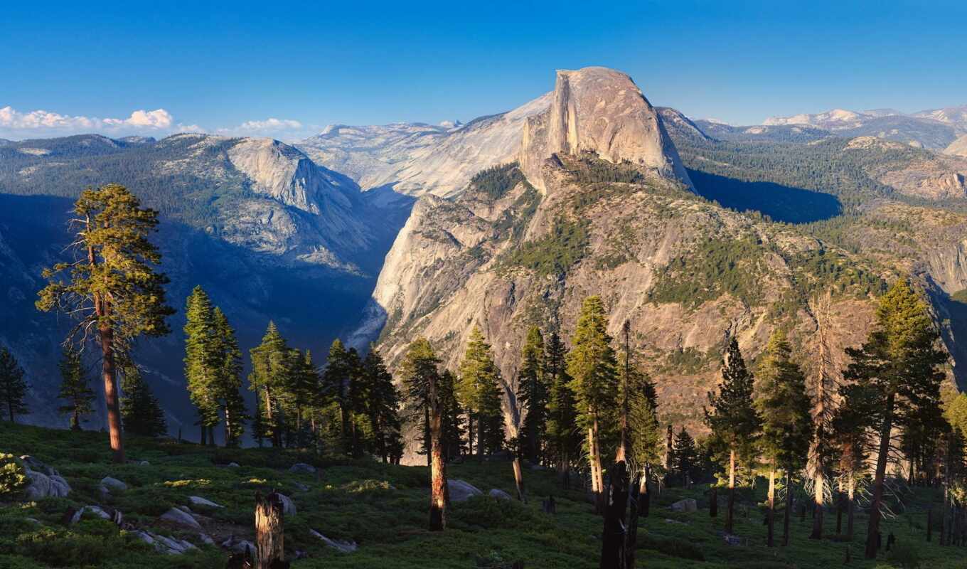 nature, high, eng, park, trees, national, half, yosemite, dome, mountains