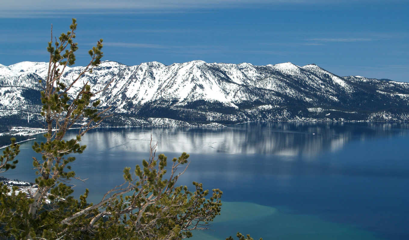 lake, sky, background, tree, water, sandbox, winter, landscape, ski