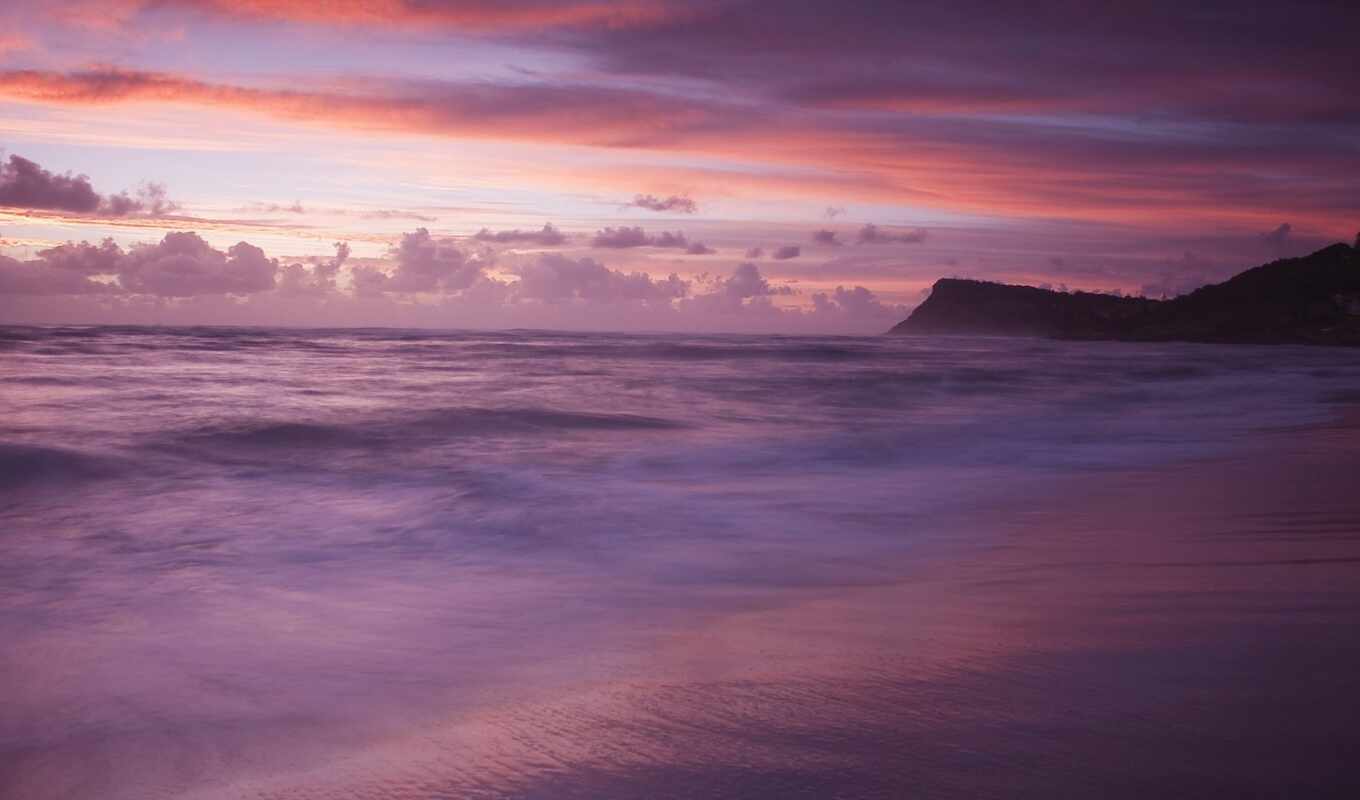 purple, закат, море, see