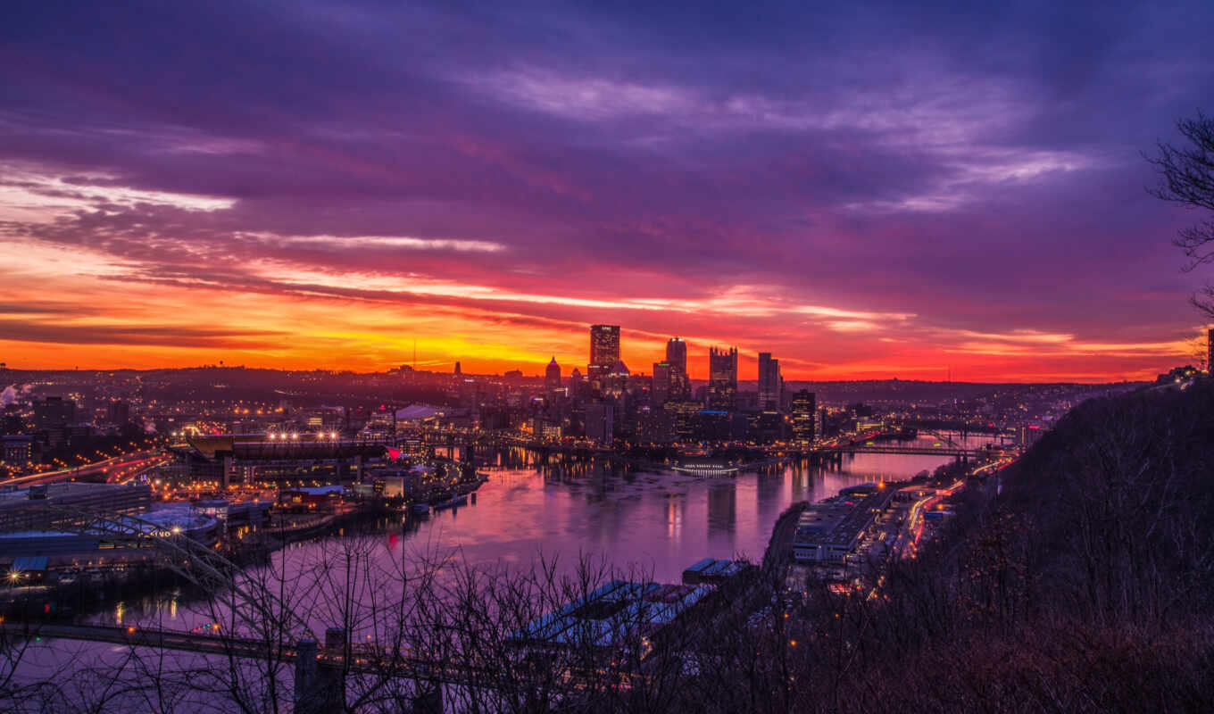 небо, закат, cityscape, pittsburgh