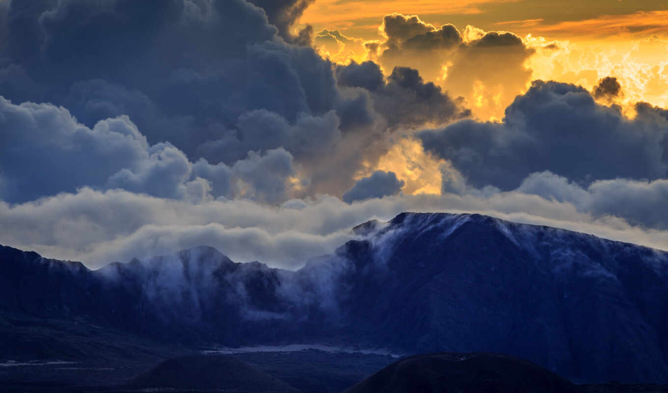 mountain, cloud, volcano, maui