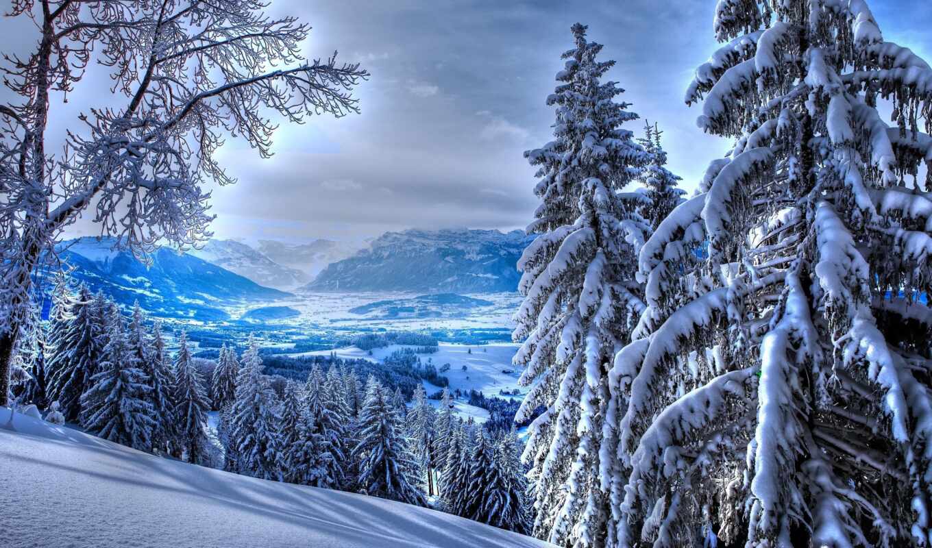 nature, white, page, snow, winter, bright, trees, mountains, greatness