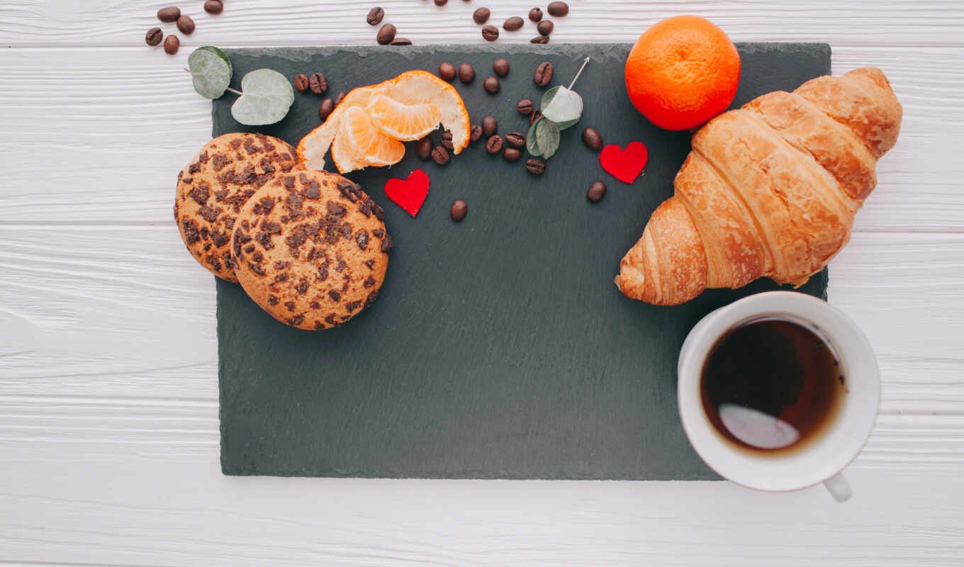 photo, coffee, seed, breakfast, meal, fruit, croissants
