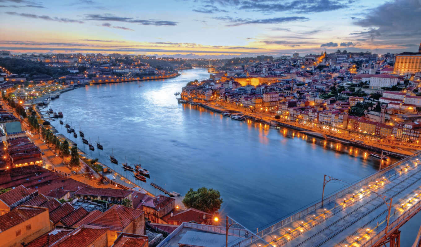 view, evening, building, coast, river, portugal, lisbon, tagus