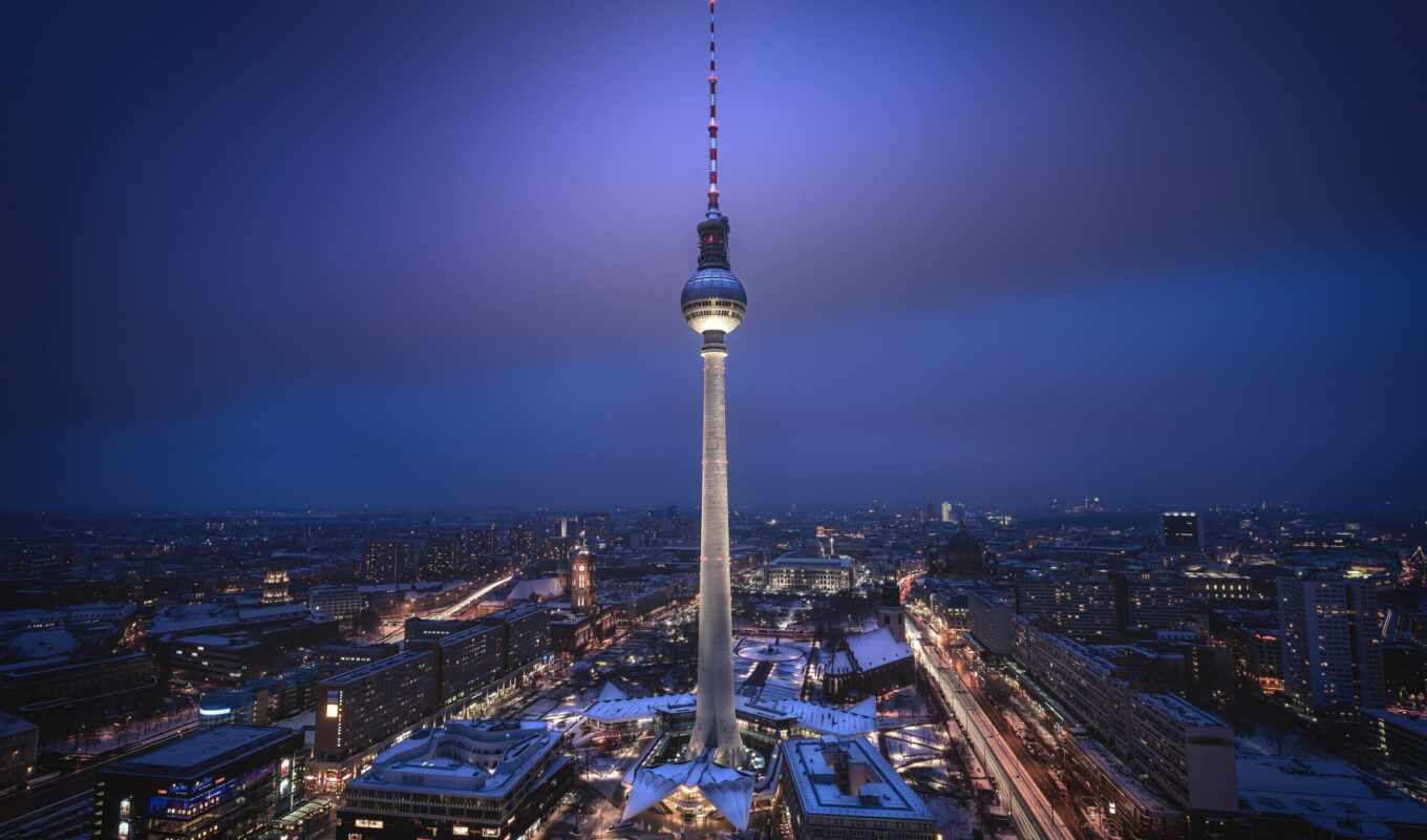 winter, германия, тв, башня, berlin, television, fernsehturm, телебашня, photocircle