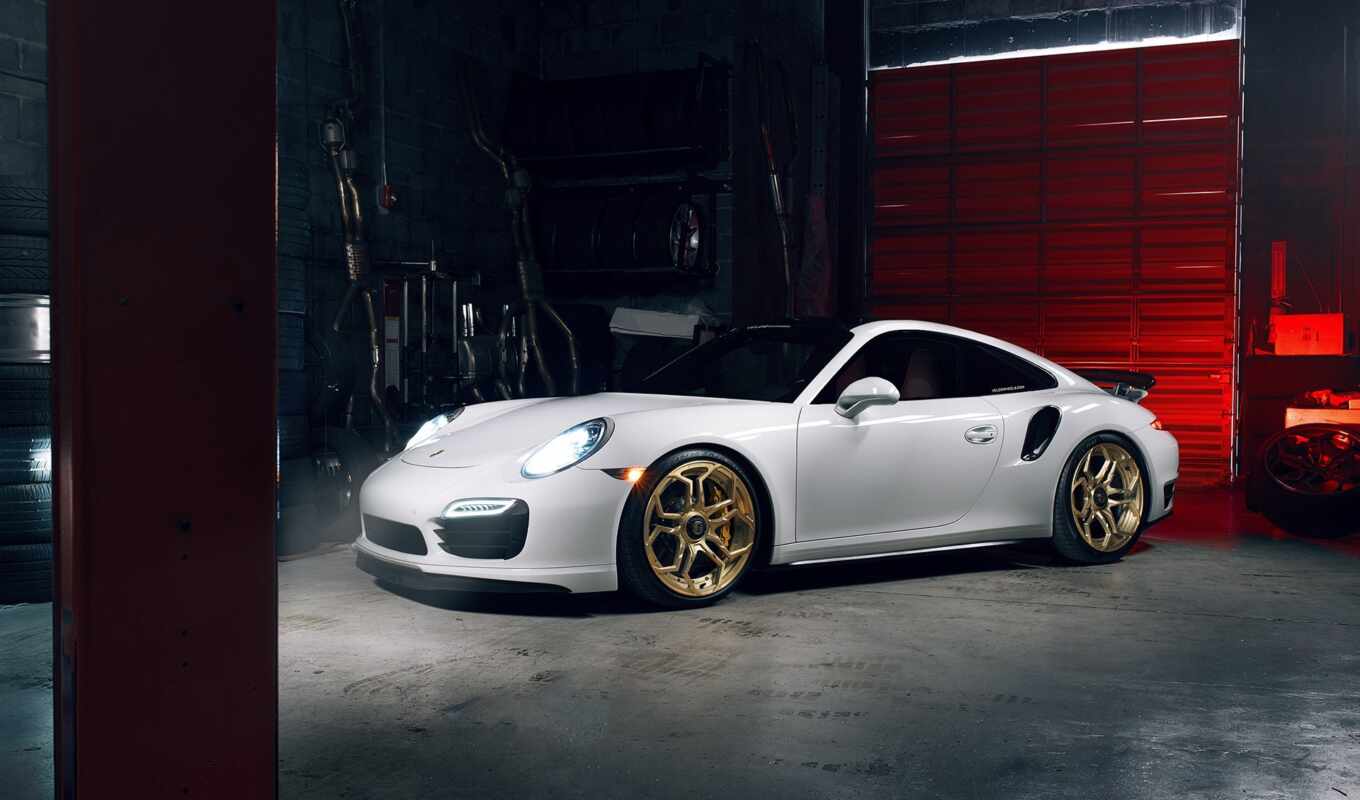 view, white, turbo, Porsche