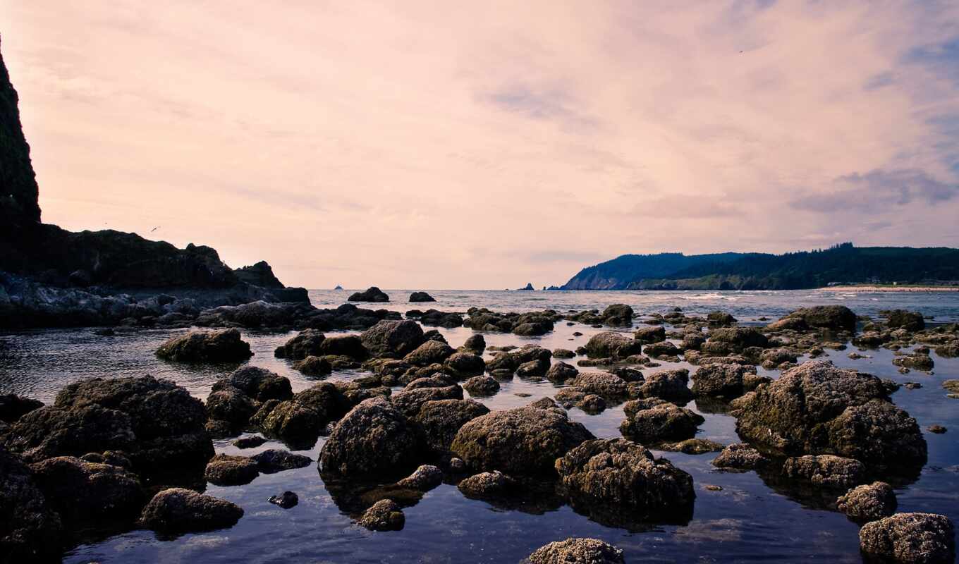 landscape, берегу, берег, daily, oblaka, морском, камни