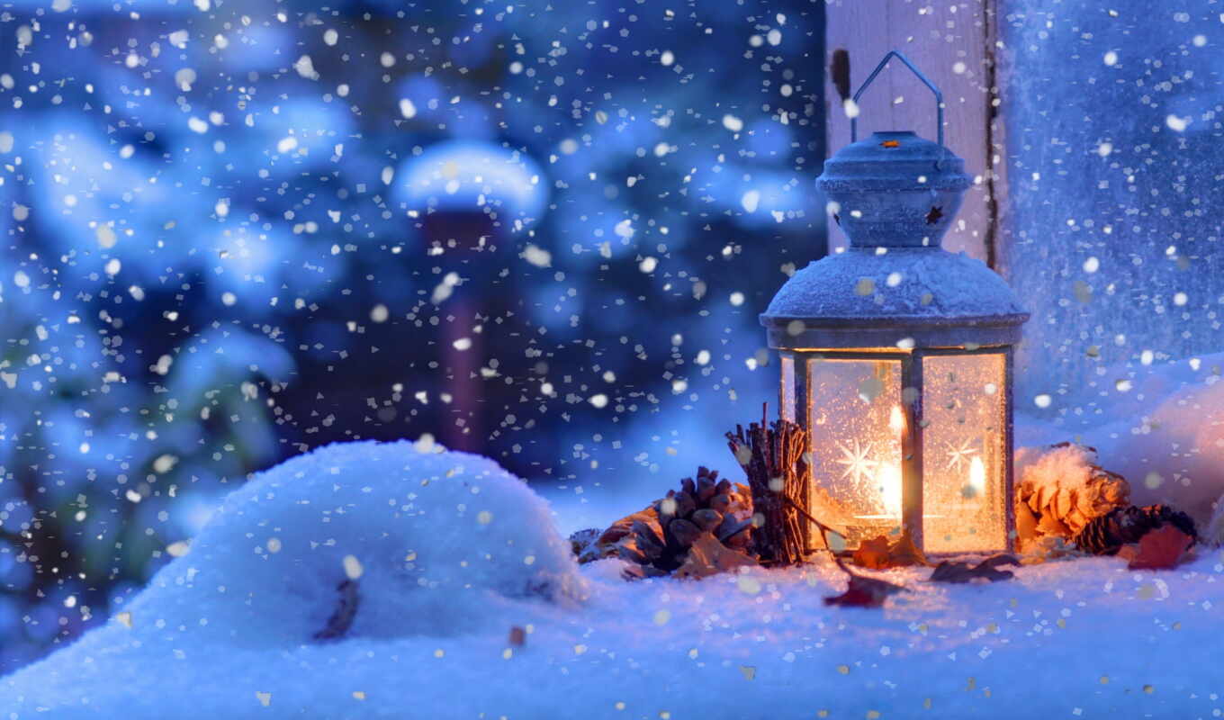 picture, new, snow, winter, year, christmas, holidays, lantern, snow, honours
