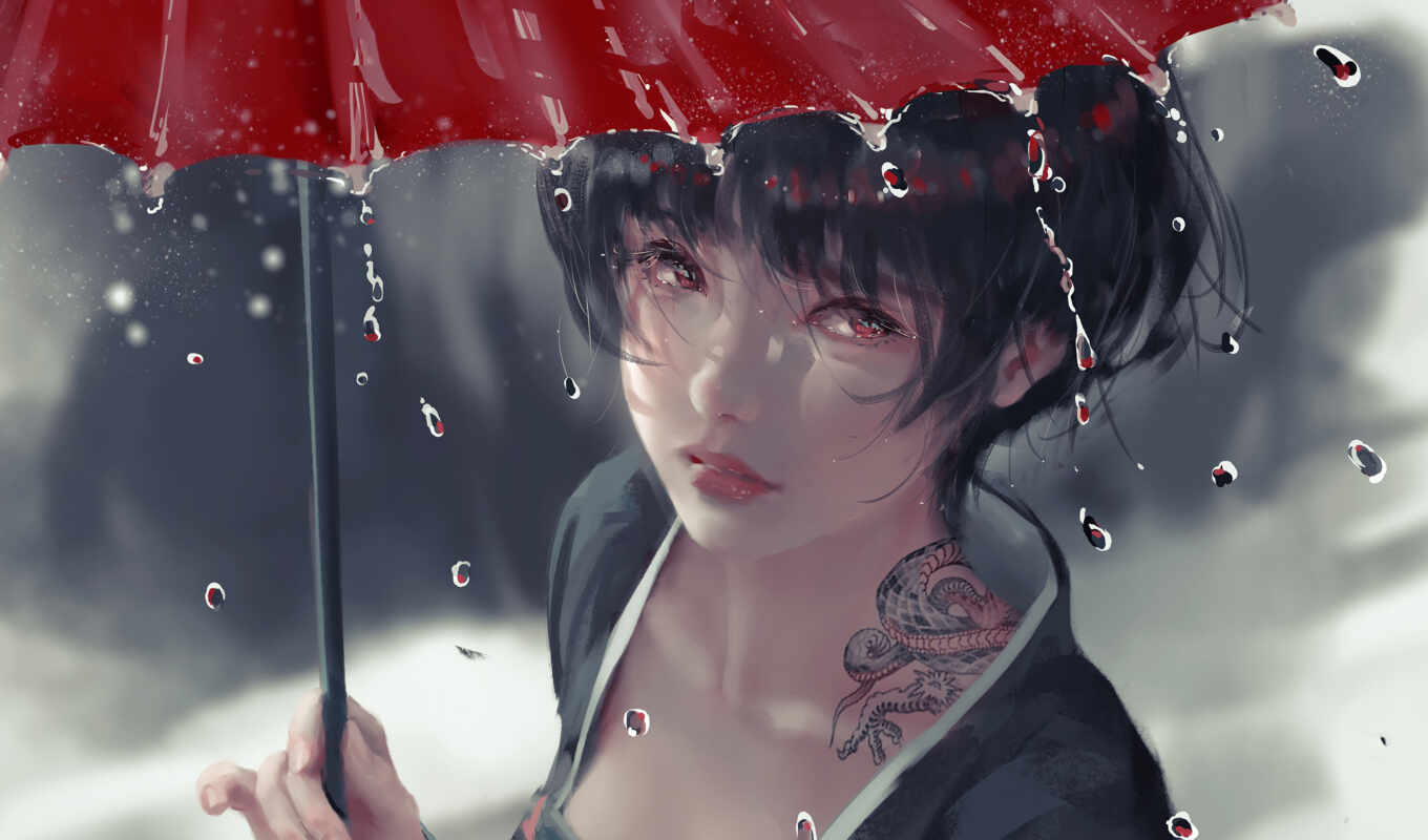 art, drop, девушка, anime, зонтик