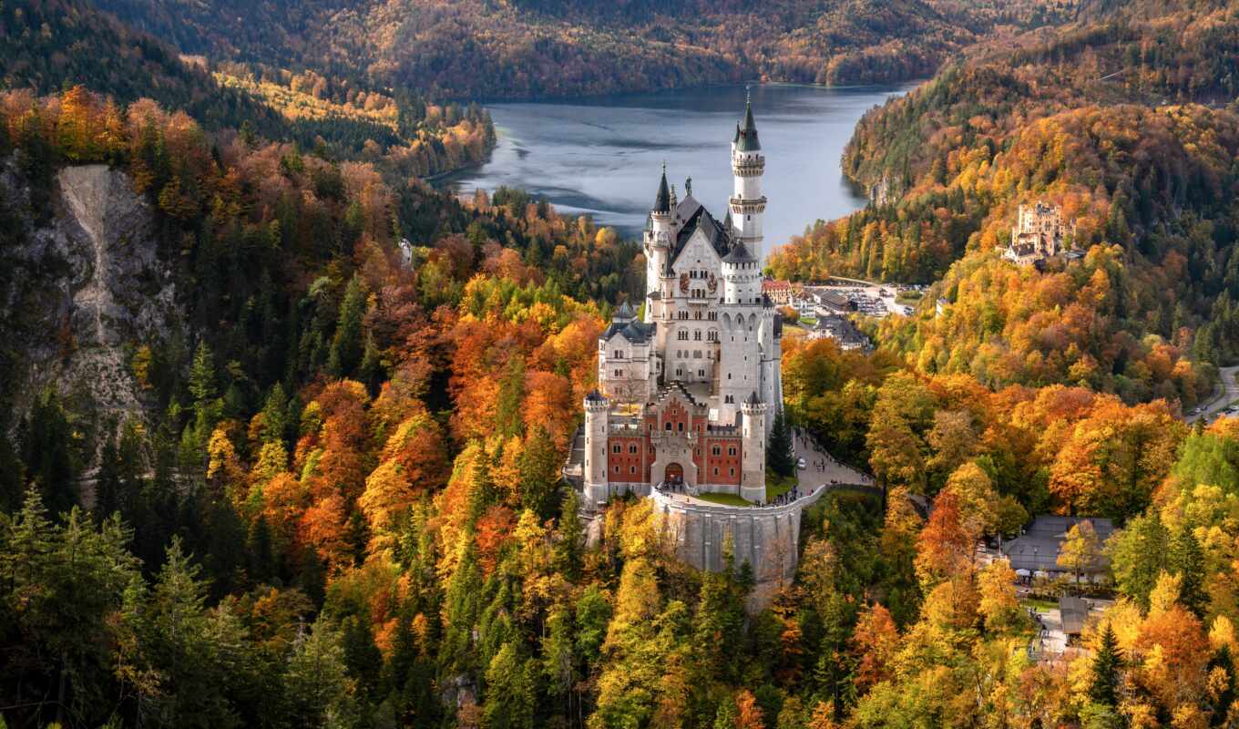 озеро, германия, castle, осень, нойшванштайн, бавария