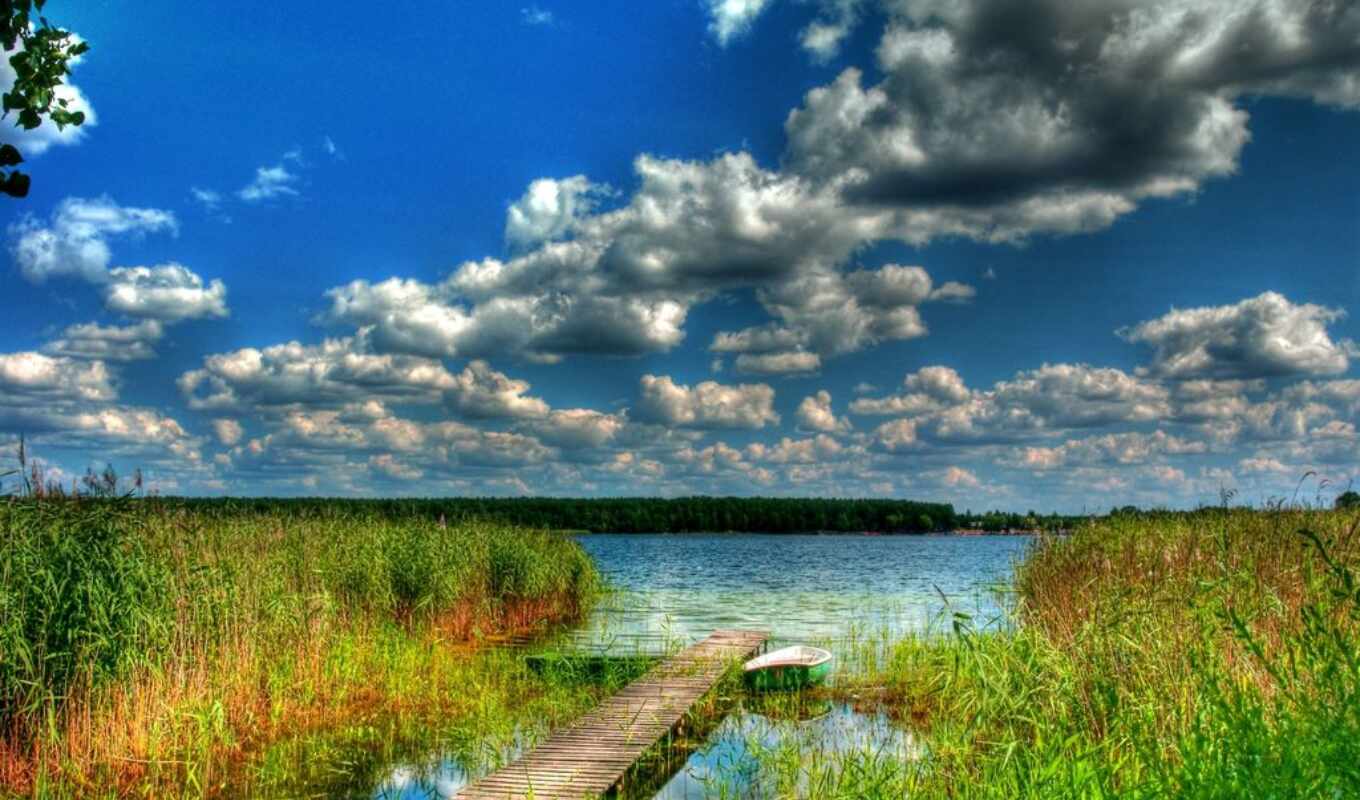 озеро, природа, небо, лодка, hdri, полировка, lublin, lukcze