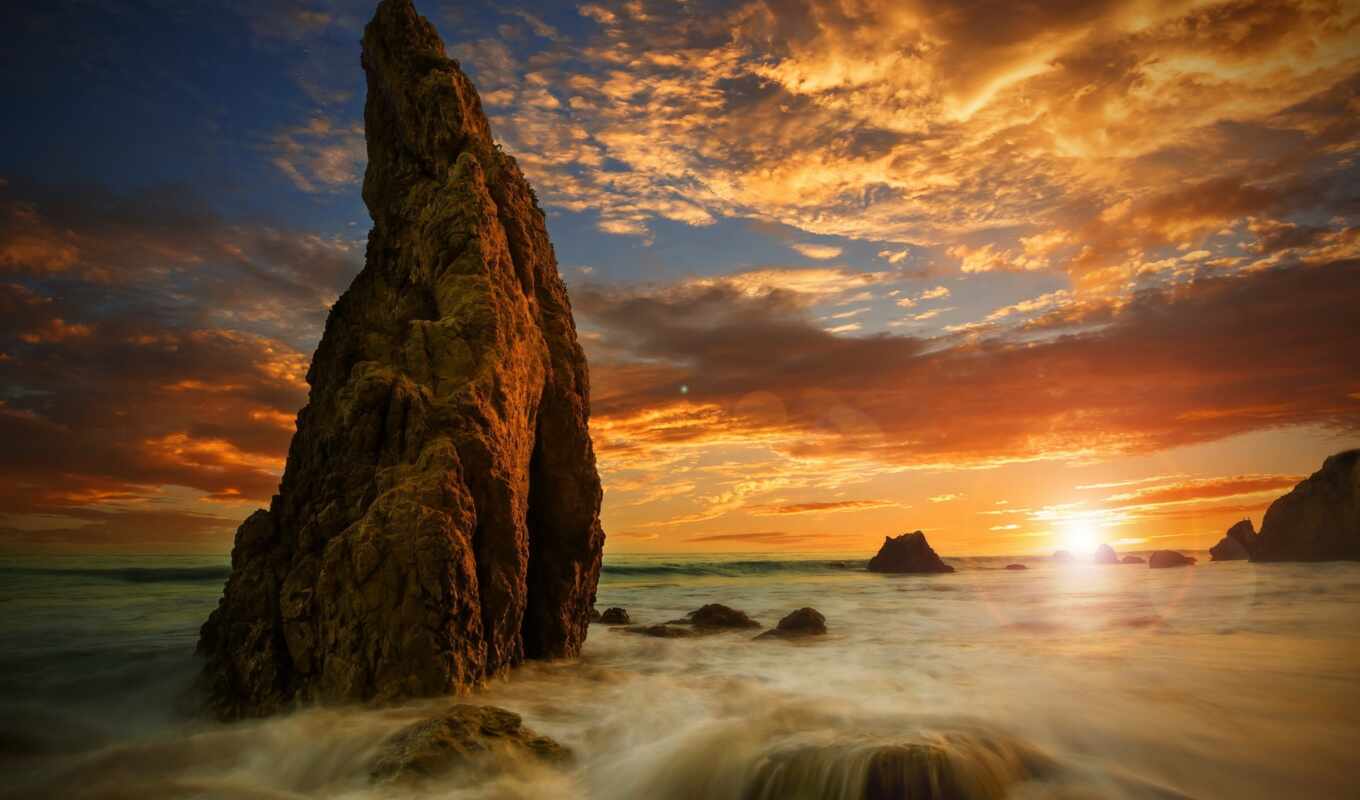 picture, sunset, sea, zakat, rocks, sunrise