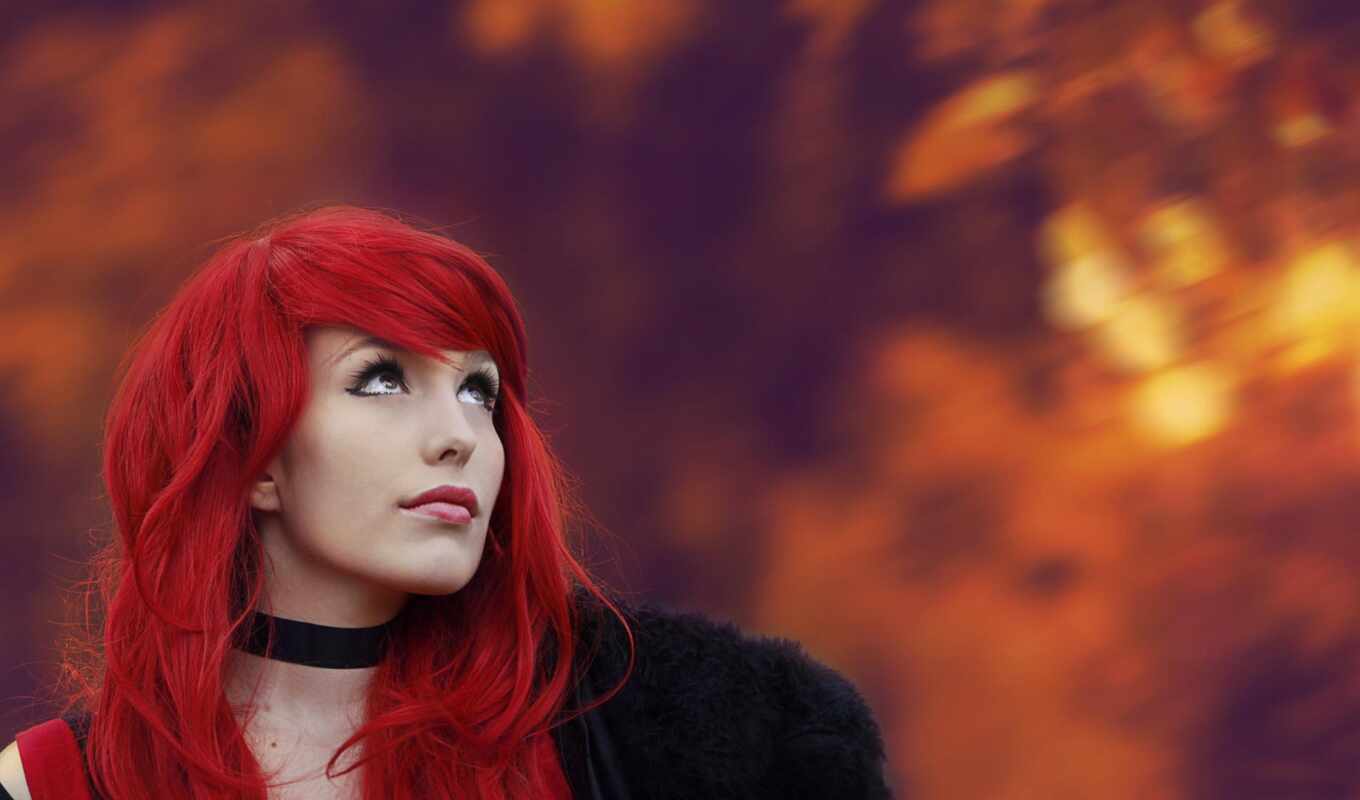 girl, background, studio, red, hair, red, portrait, autumn