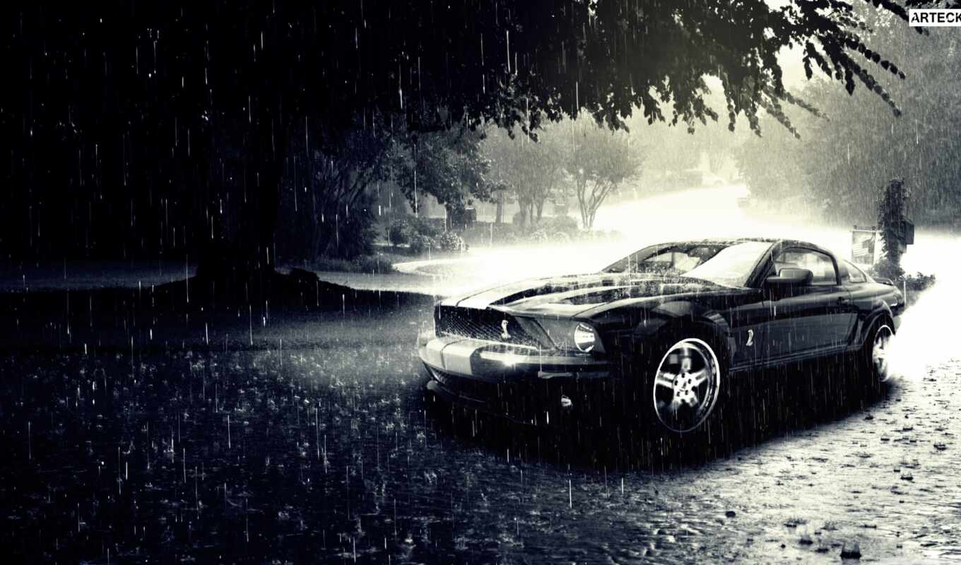 rain, car, ford, mustang, under, supercar, dozhdat
