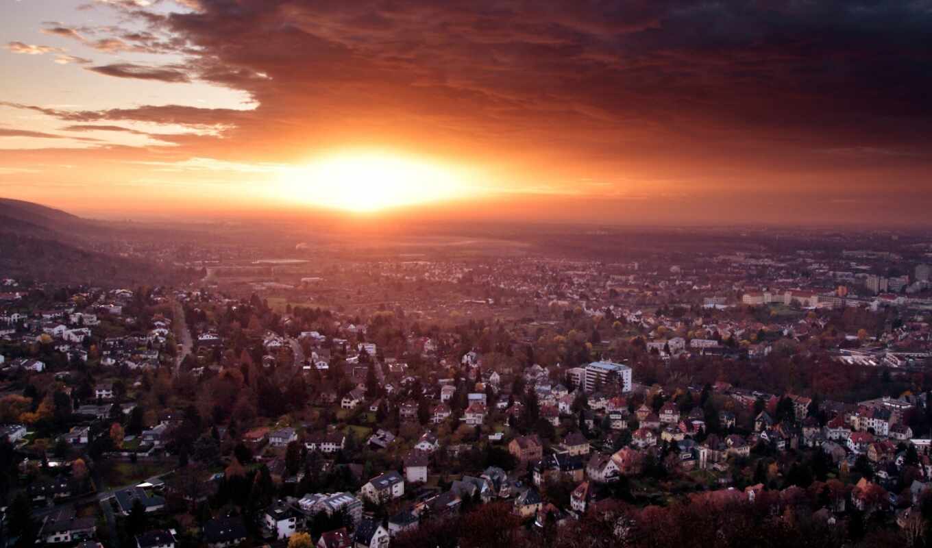 sky, view, sunset, city, night, cityscape, Germany, cloud, day, end, panorama