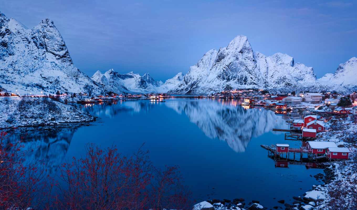 winter, гора, остров, норвегия, lofoten