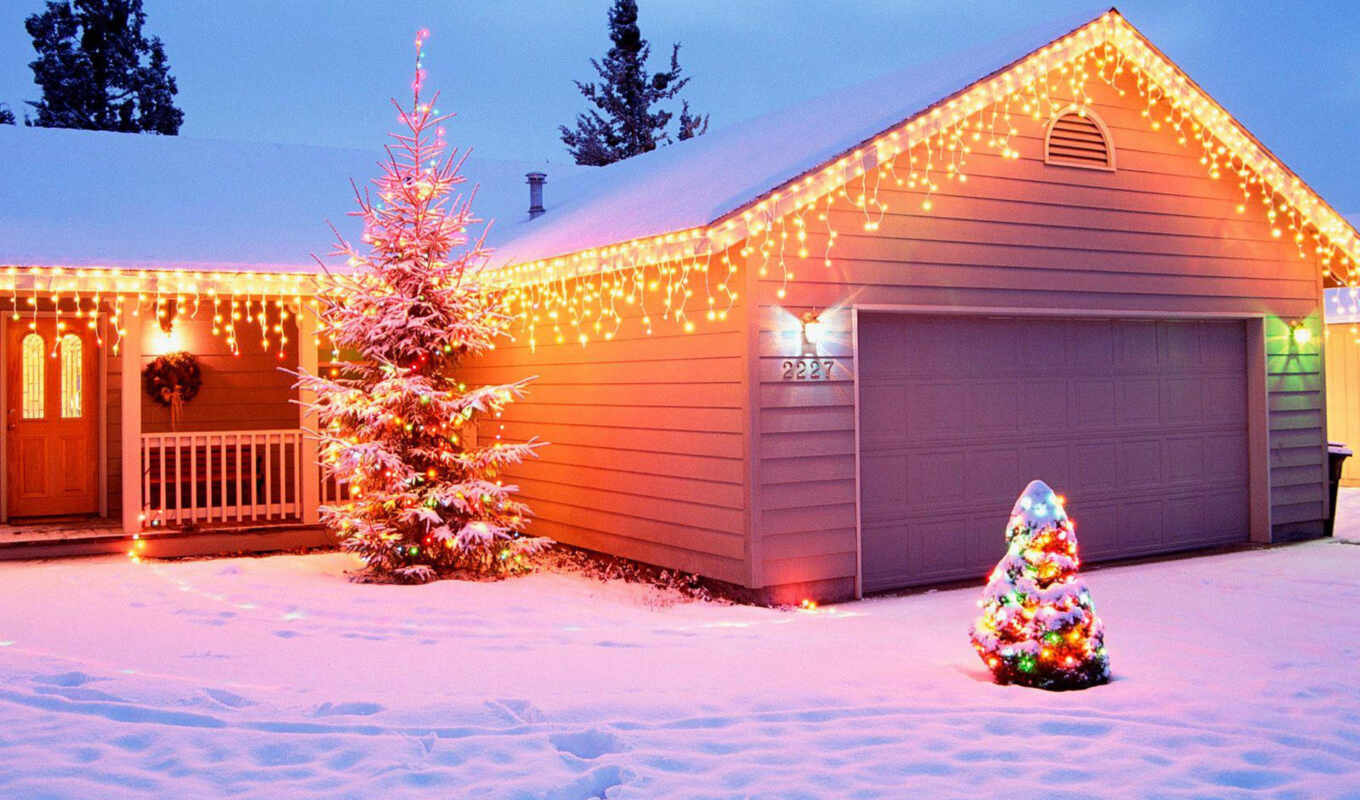 christmas, год, новый, trees, праздничные, обвесы, праздники, украшенный, двор, 