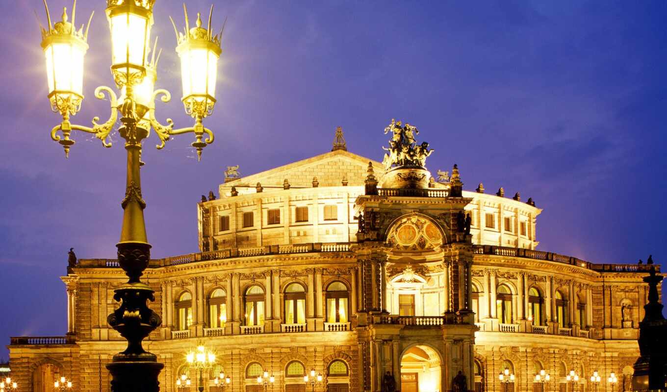 light, city, night, Germany, language, theatre, Dresden, lanterns, opera house