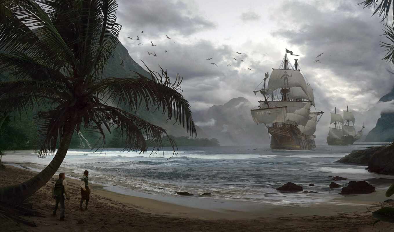 корабль, пляж, море, битва, лодка, marc, пиратский, bay, adrian