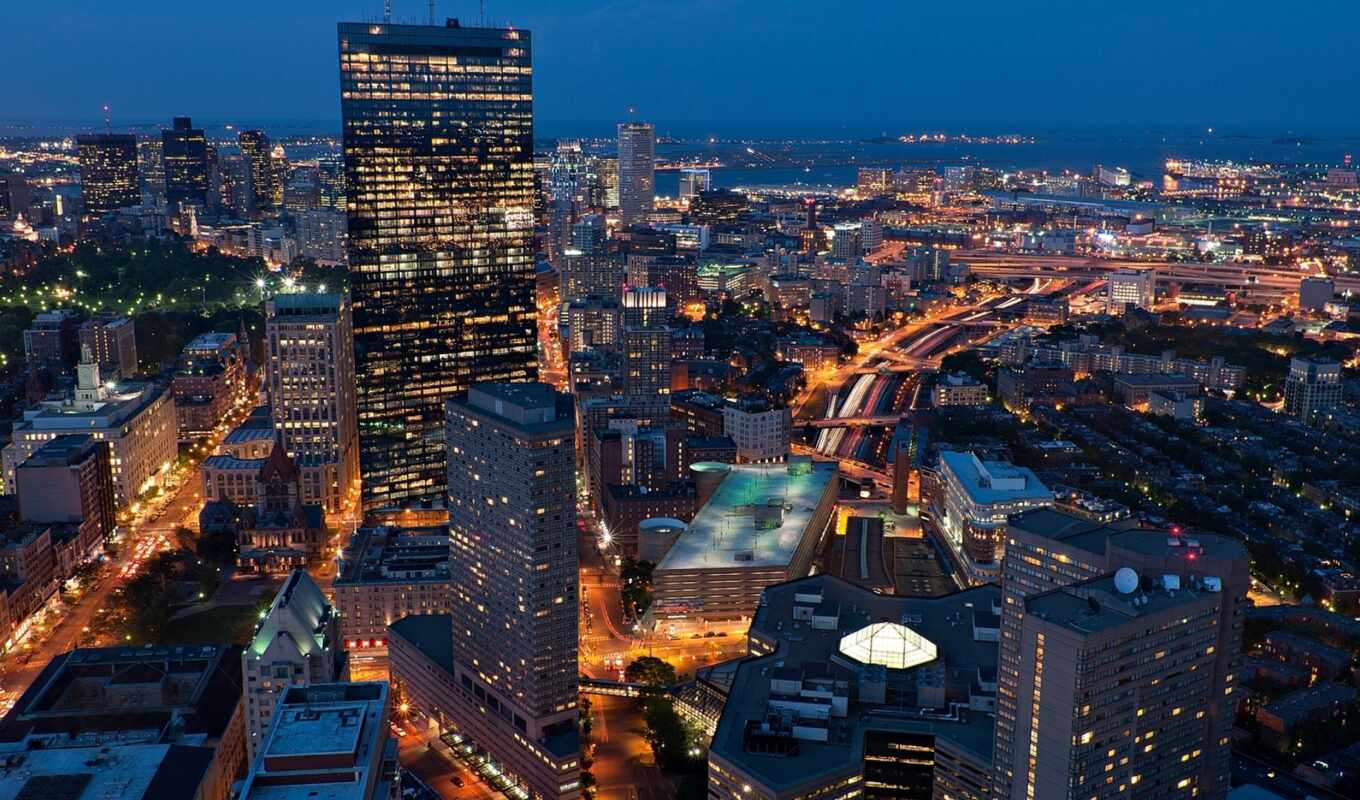 город, ночь, boston, бостон