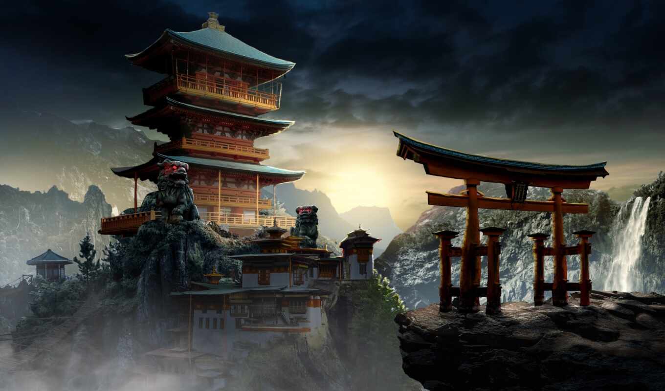 art, mountain, architecture, building, landscape, temple, concept, arch, mysterious, china, johnpaul