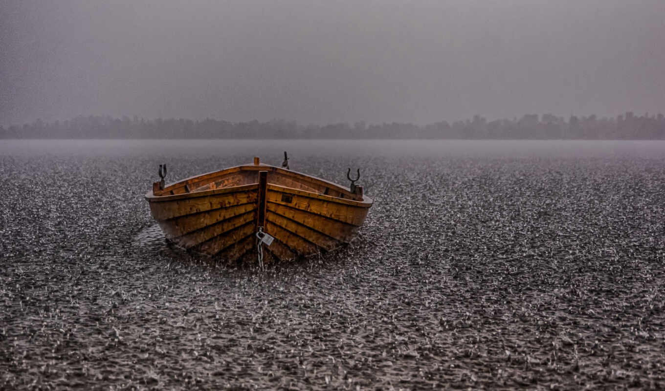 online, дождь, лодка